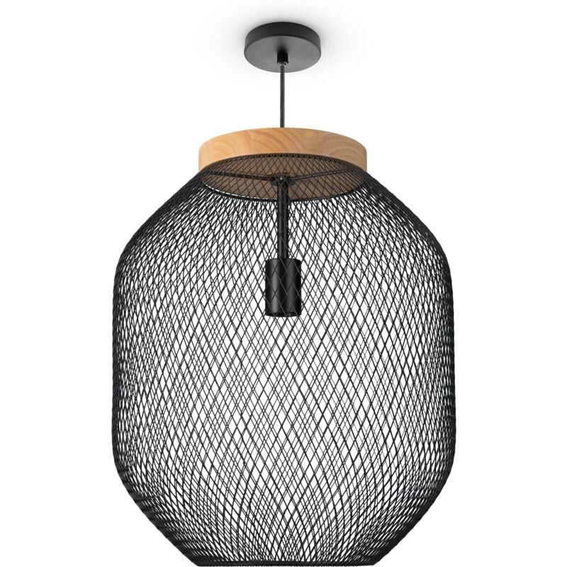 foto del prodotto sospensione tavolo da pranzo lampada in vimini metallo cucina industriale e27 luce a sospensione tipo 3, nero legno 40 cm paco home