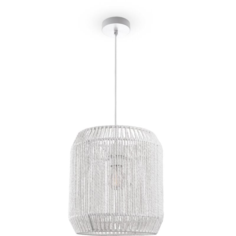 foto del prodotto sospensione tavolo da pranzo sala da pranzo lampada e27 carta boho rattan luce a sospensione bianca, bianco 28cm paco home