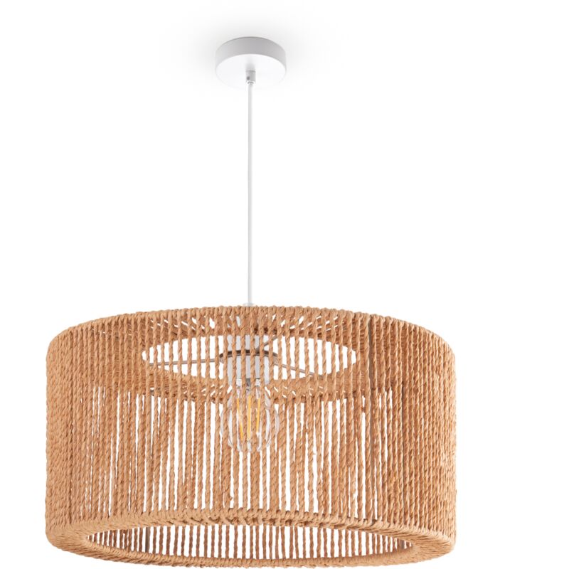 foto del prodotto sospensione tavolo da pranzo sala da pranzo lampada e27 carta boho rattan luce a sospensione bianca, natura 40cm paco home