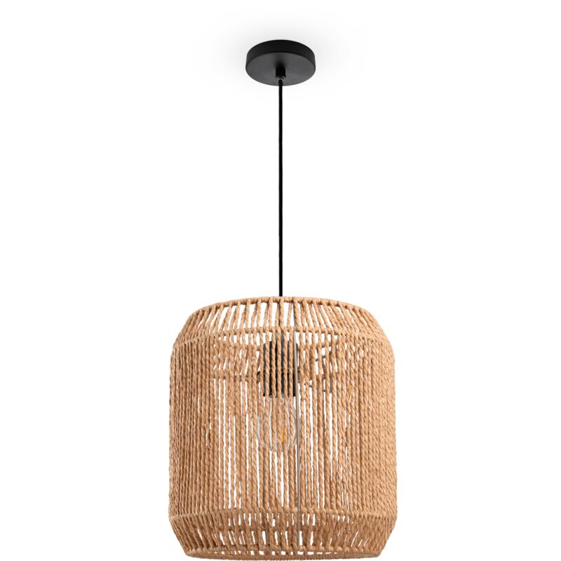 foto del prodotto sospensione tavolo da pranzo sala da pranzo lampada e27 carta boho rattan luce a sospensione nero, natura 28cm paco home
