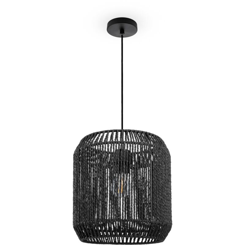 foto del prodotto sospensione tavolo da pranzo sala da pranzo lampada e27 carta boho rattan luce a sospensione nero, nero 28cm paco home