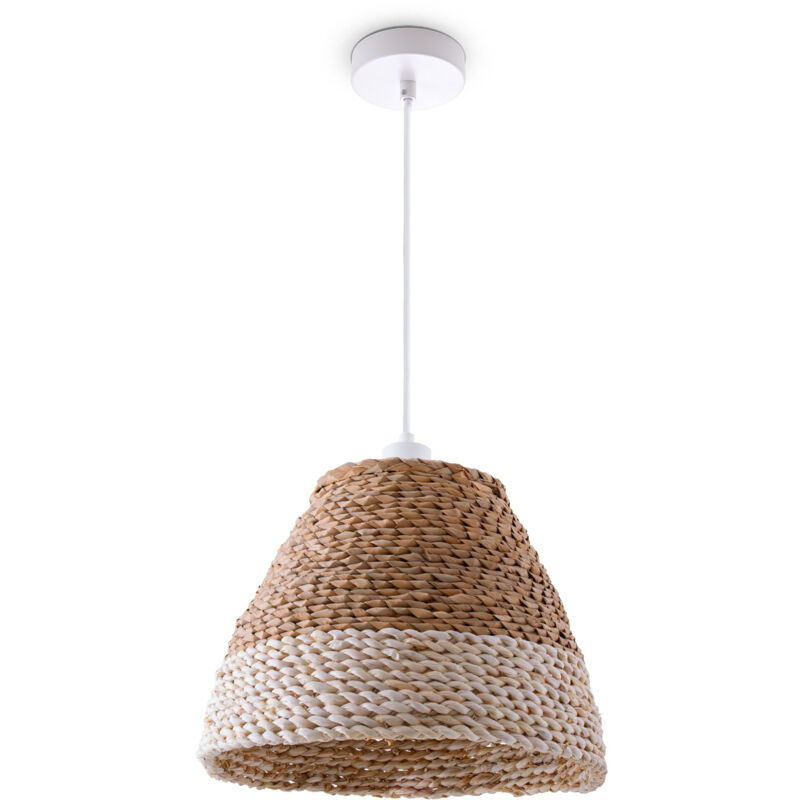 foto del prodotto sospensione tavolo sala da pranzo vimini 1,5m cavo in tessuto rustica boho luce a sospensione bianca, beige 25 cm paco home