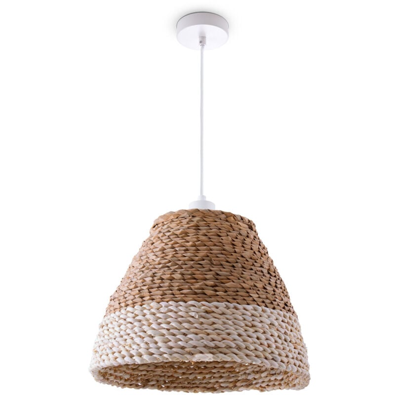 foto del prodotto sospensione tavolo sala da pranzo vimini 1,5m cavo in tessuto rustica boho luce a sospensione bianca, beige 34 cm paco home
