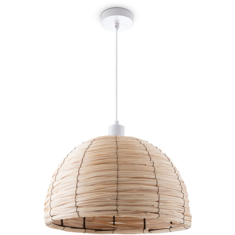 foto del prodotto sospensione tavolo sala da pranzo vimini 1,5m cavo in tessuto rustica boho luce a sospensione bianca, natura 36 cm paco home