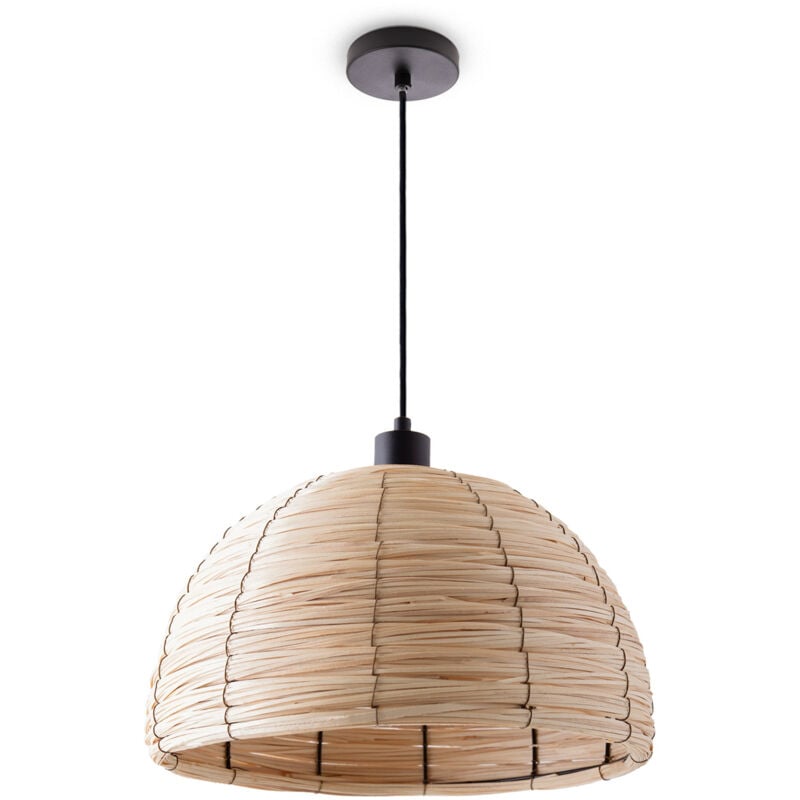 foto del prodotto sospensione tavolo sala da pranzo vimini 1,5m cavo in tessuto rustica boho luce a sospensione nero, natura 36 cm paco home