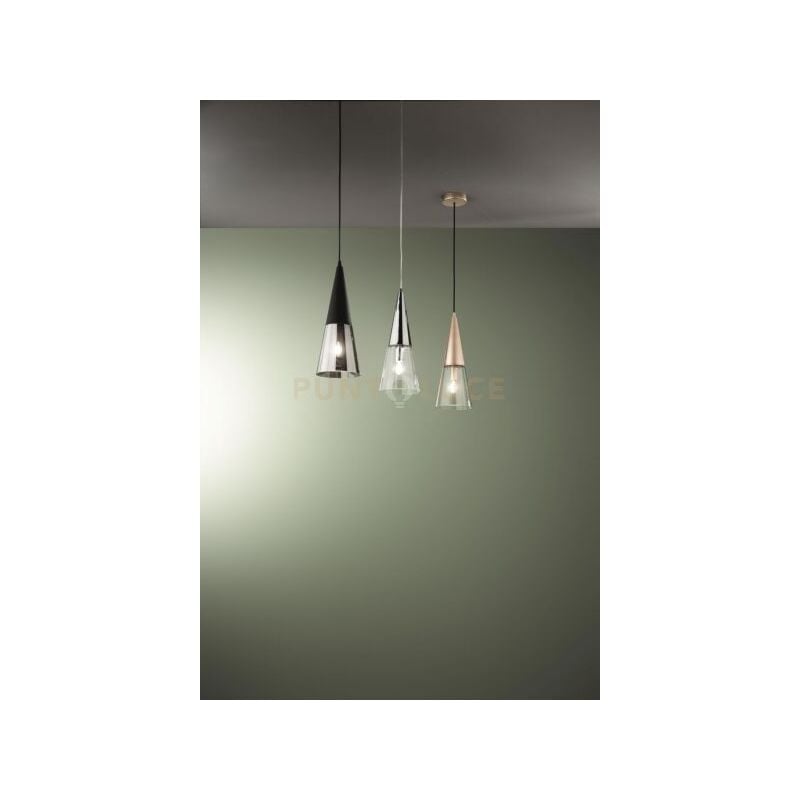 foto del prodotto sospensione trento 1 luce oro e trasparente attacco e14 vetrp d.15cm