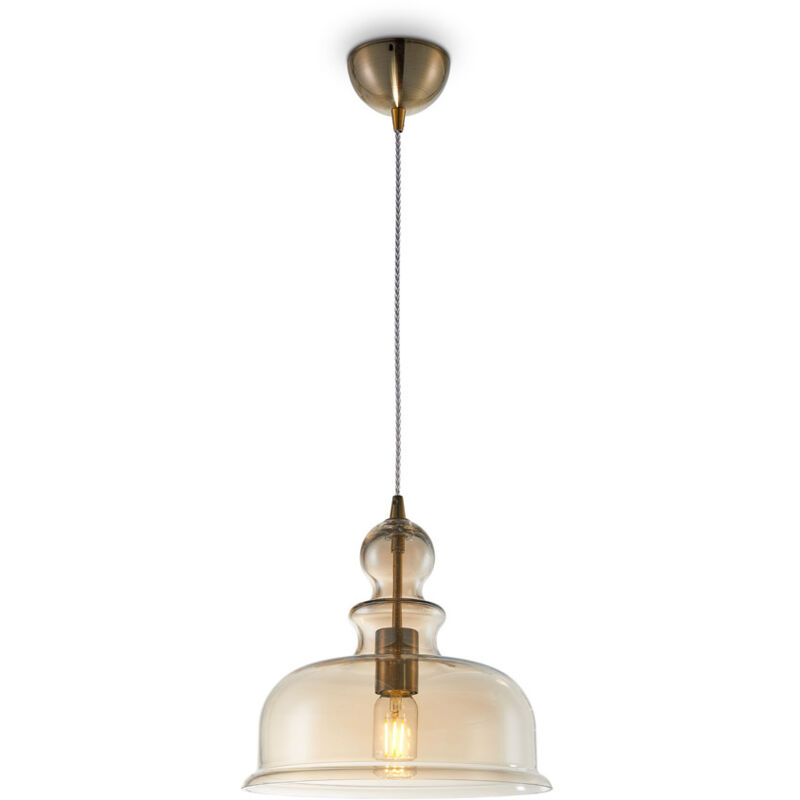 foto del prodotto sospensione vintage tone metallo bronzo 1 luce diffusore ambra
