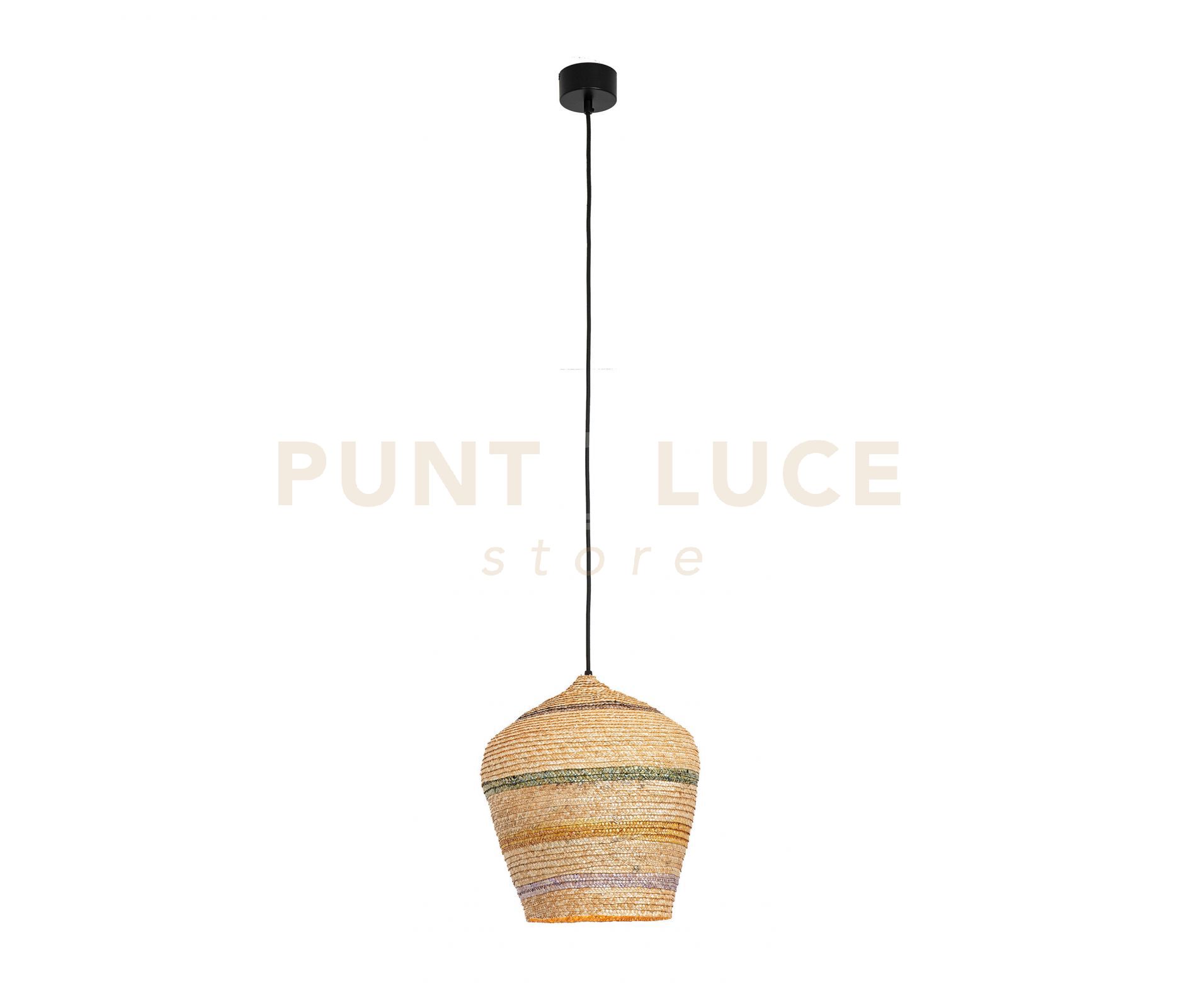foto del prodotto sospensione zambelis bamboo con paralume ovale e base nera