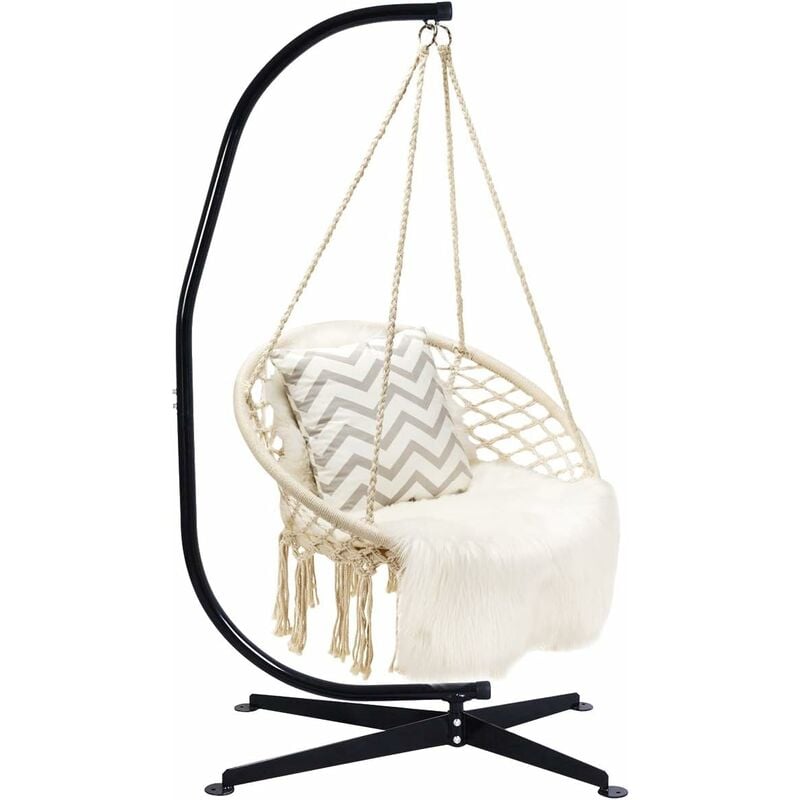 foto del prodotto sostegno per sedia sospesa 205cm supporto per appendere sedile sospeso dondolo, carico fino 150kg, acciaio, nero sospesa,supporto dondolo sostegno 