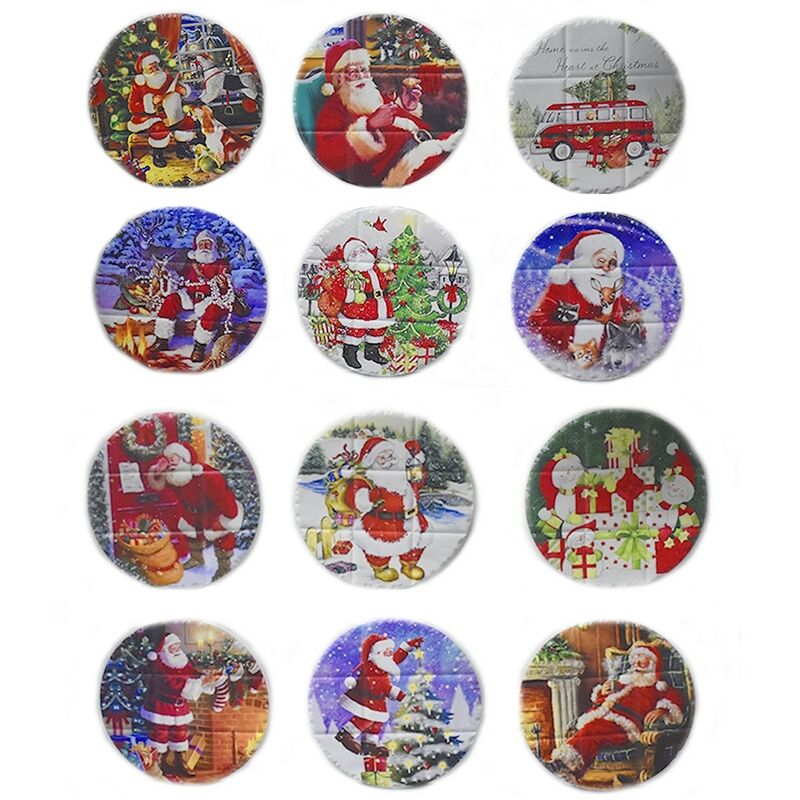 foto del prodotto sotto bicchieri decorazioni natalizie per tavola di natale addobbi set12 rotondi babbo pupazzo di neve renne idea regalo