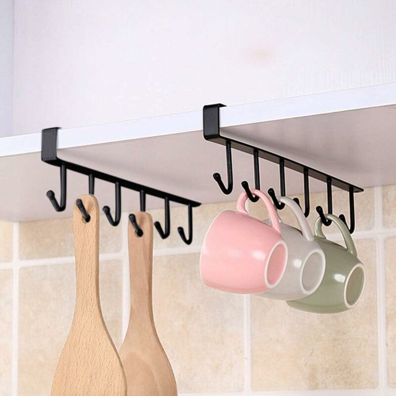 foto del prodotto sottoarmadietto 2 pezzi portabicchieri, 6 ganci portabicchieri senza trapano utensili da cucina portaoggetti appeso portabicchieri portabicchieri per