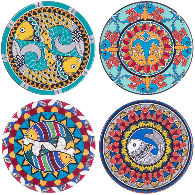 foto del prodotto sottobicchiere rotondo blu 4u set di 4 sottobicchieri vintage per cucina e sala da pranzo signes grimalt