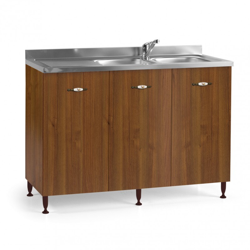 foto del prodotto sottolavello da cucina 3 ante noce antico reversibile cm 120x50xh 85