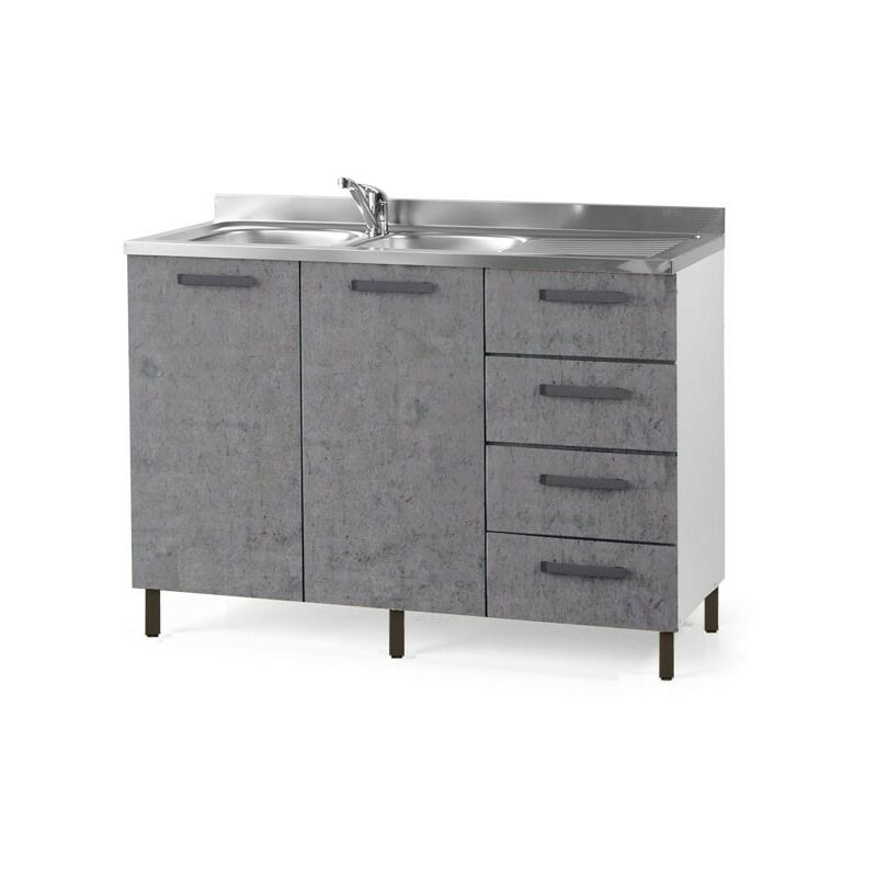 foto del prodotto sottolavello da cucina grigio cemento con cassettiera dx cm 120x50xh 85