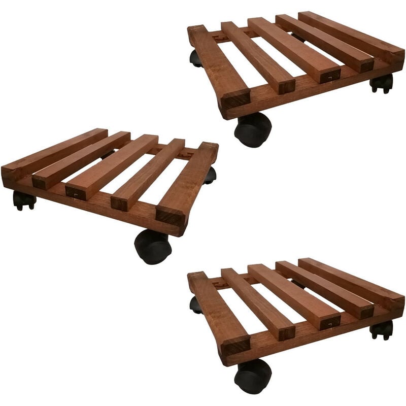 foto del prodotto sottovaso 32x32 cm in legno con 4 ruote set 3 carrello per piante pesanti porta vaso base da balcone giardino terrazza