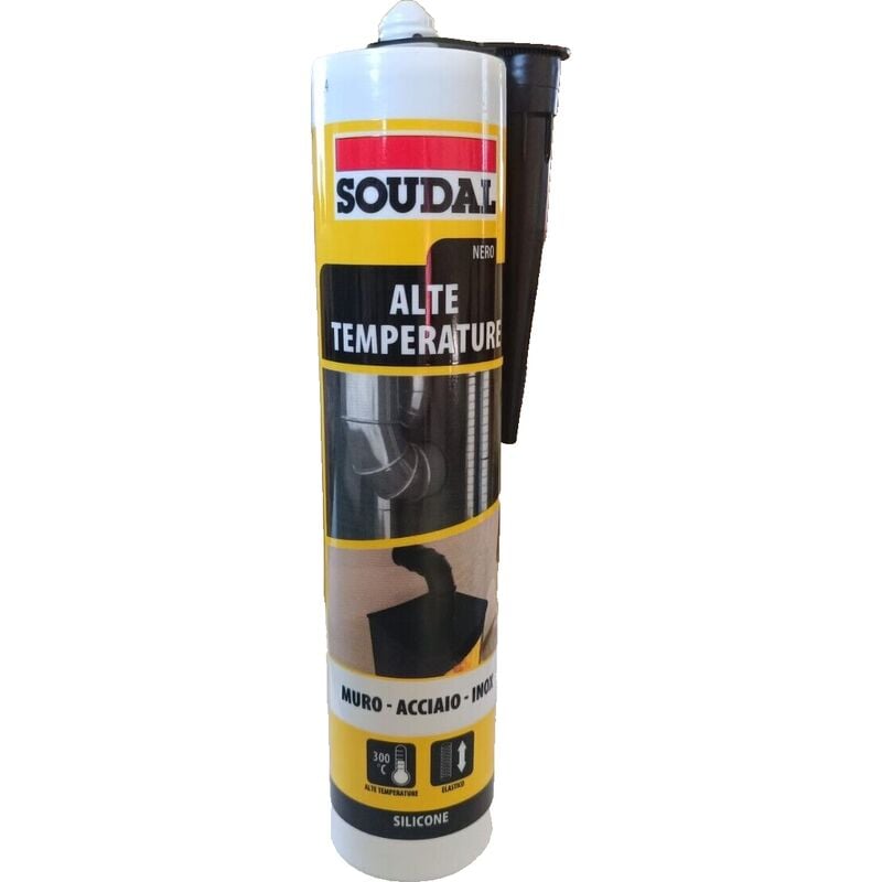 foto del prodotto soudal mastice silicone alta temperatura nero resistente al calore stick 310 ml