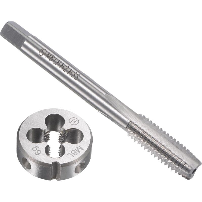 foto del prodotto sourcing map m8 x 1,25 mm set di maschi filettati metrici a sinistra hss per filettatura a macchina con filiera tonda in acciaio per utensili in lega