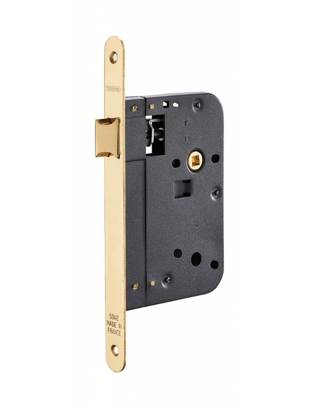 foto del prodotto sp serratura da incasso per porta interna, asse 70mm, piastra tonda, ottone lucido thirard
