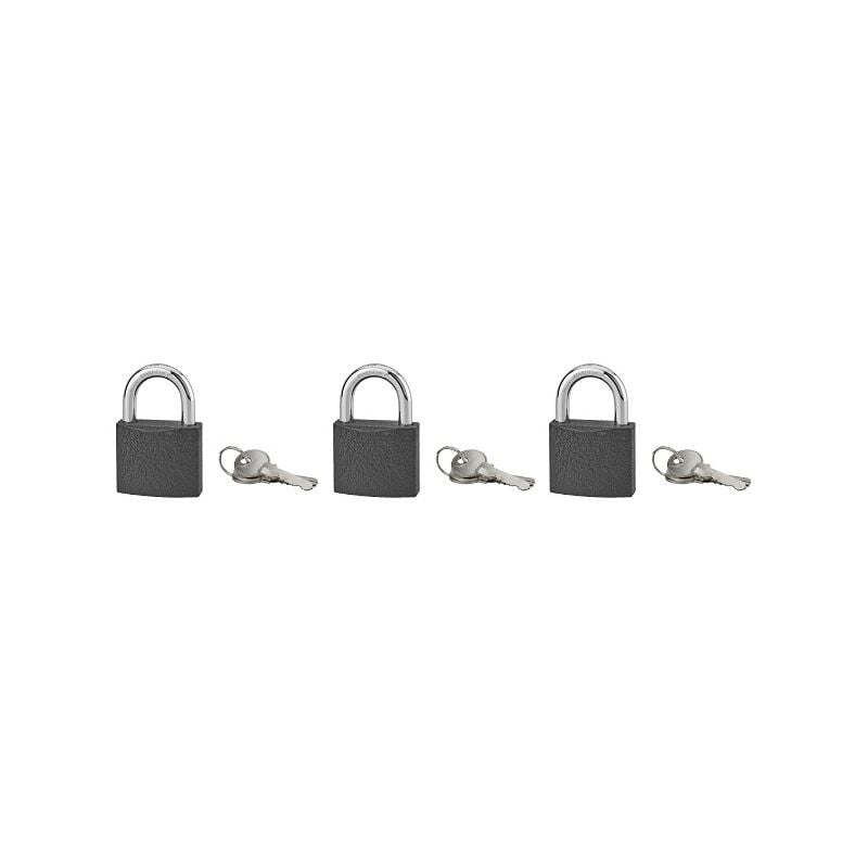foto del prodotto sp set di 3 lucchetti basic grigi con chiave, base 50 mm, ansa in acciaio temprato, chiave uguale, 3 chiavi cad. serruprix