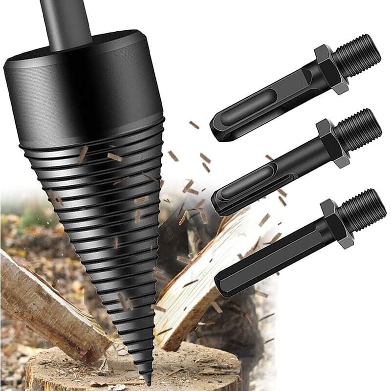 foto del prodotto spaccalegna, punta da trapano per spaccalegna da 42 mm, spaccalegna conico per trapano e fresa per legno, utensile per trucioli di legno conico a