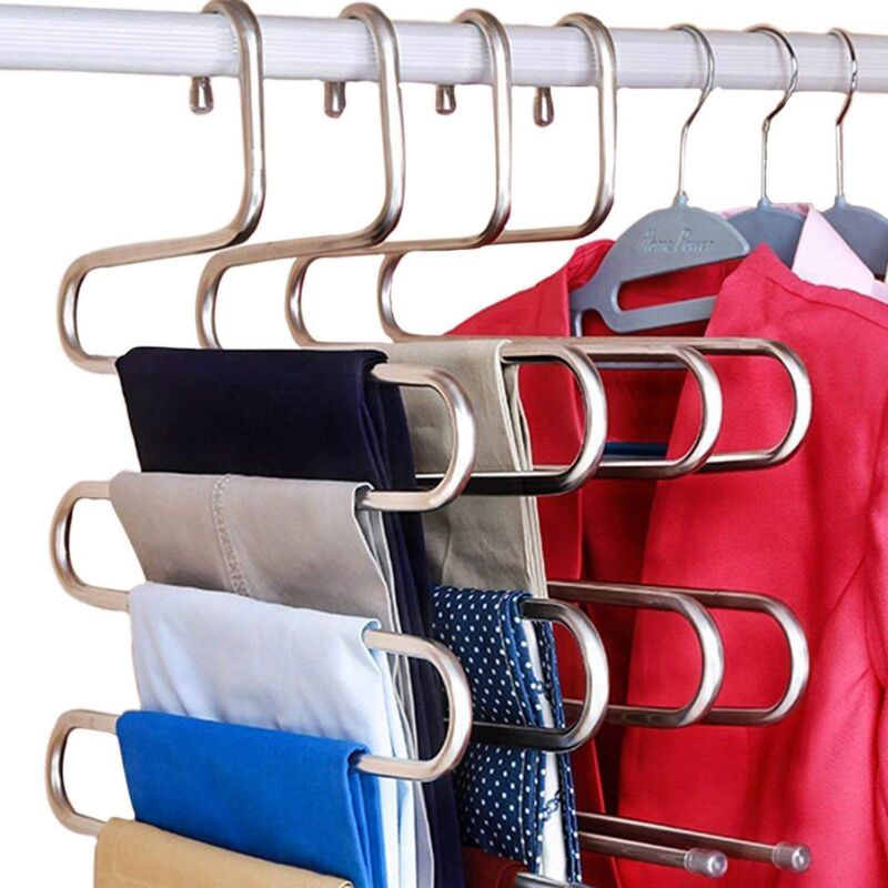 foto del prodotto space saving pants hanger, type s heavy duty stainless steel for hanging pants, jeans and scarves 14.17 x 14.96ins 4pcs 