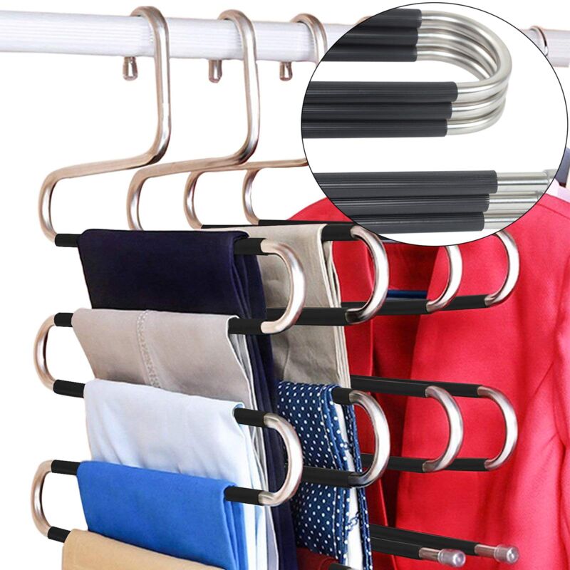 foto del prodotto space saving pants hanger, type s heavy duty stainless steel for hanging pants, jeans and scarves 14.17 x 14.96ins 5 piece 