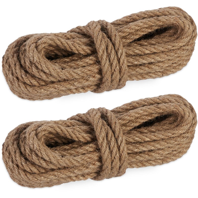 foto del prodotto spago di iuta 10 mm, 2 rotoli juta 10 m corda ecosostenibile per artigianato, imballaggio, marrone naturale relaxdays