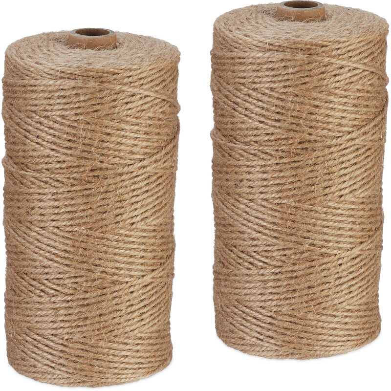 foto del prodotto spago di iuta 2 mm, 2 rotoli juta 250 m ciascuno, corda ecosostenibile per artigianato, imballaggio, marrone relaxdays
