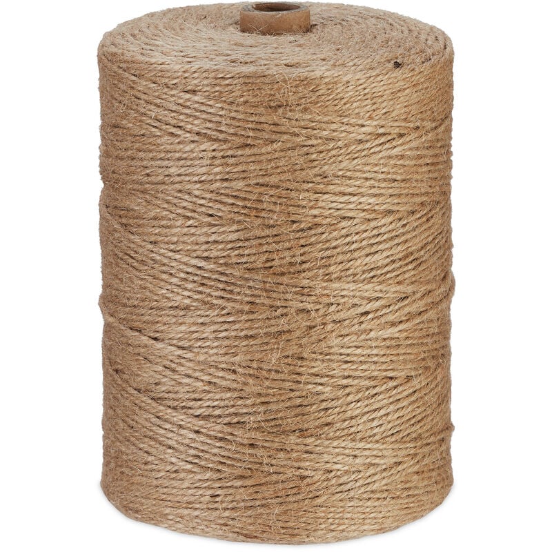 foto del prodotto spago di iuta 2 mm, rotolo juta lungo 400 m, corda ecosostenibile per artigianato, imballaggio, marrone relaxdays