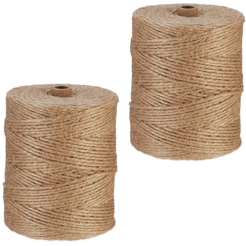 foto del prodotto spago di iuta 3 mm, 2 rotoli juta 300 m ciascuno, corda ecosostenibile per artigianato, imballaggio, marrone relaxdays