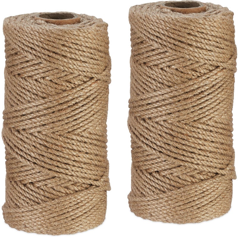 foto del prodotto spago di iuta 4 mm, 2 rotoli juta 100 m ciascuno, corda ecosostenibile per artigianato, imballaggio, marrone relaxdays