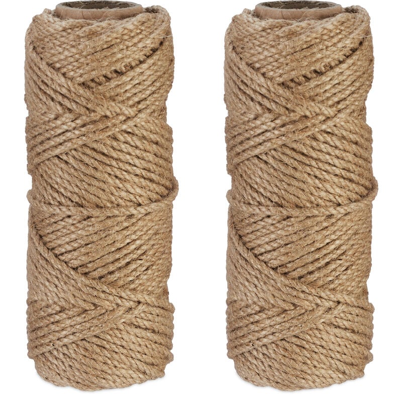 foto del prodotto spago di iuta 4 mm, 2 rotoli juta 45 m ciascuno, corda ecosostenibile per artigianato, imballaggio, marrone relaxdays