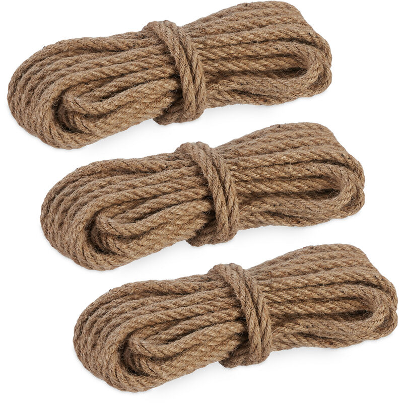 foto del prodotto spago di iuta 8 mm, 3 rotoli juta 10 m ciascuno, corda ecosostenibile per artigianato, imballaggio, marrone relaxdays