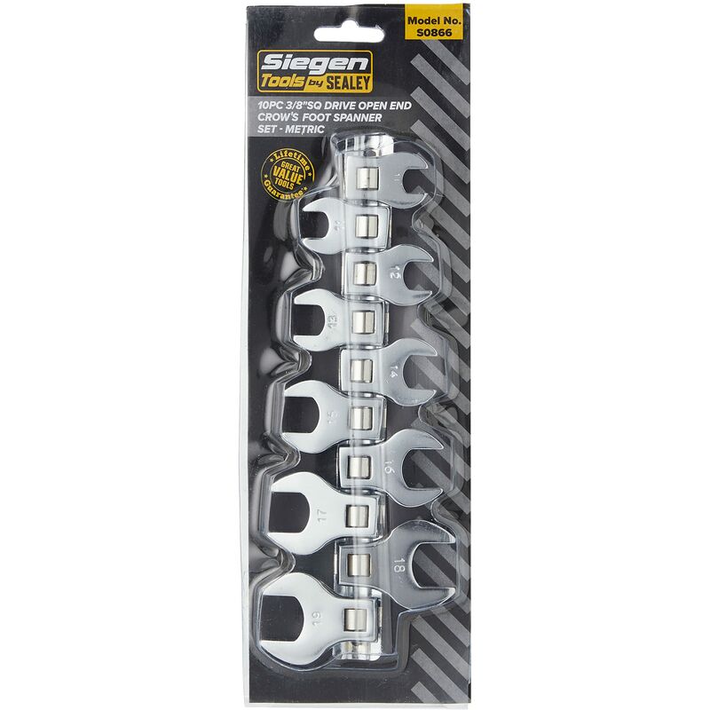 foto del prodotto spanner piede sealey crow set 10pc open end 3 8 drive sq metric