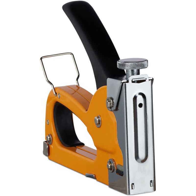 foto del prodotto sparapunti professionale, industriale, 500 graffette, pressione regolabile, graffettatrice, 4 8 mm, arancione relaxdays
