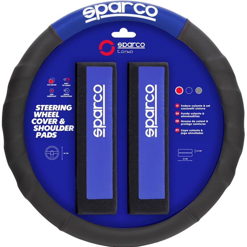 foto del prodotto sparco coprivolante e passacintura spc1111k auto universali blu e nero