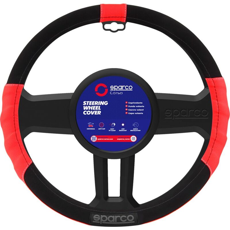 foto del prodotto sparco coprivolante spc1108 auto universale in poliestere nero e rosso antiscivolo