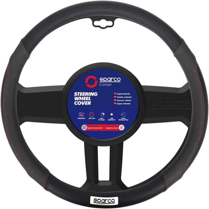 foto del prodotto sparco coprivolante spc1113 auto universale nero con dettagli traforati