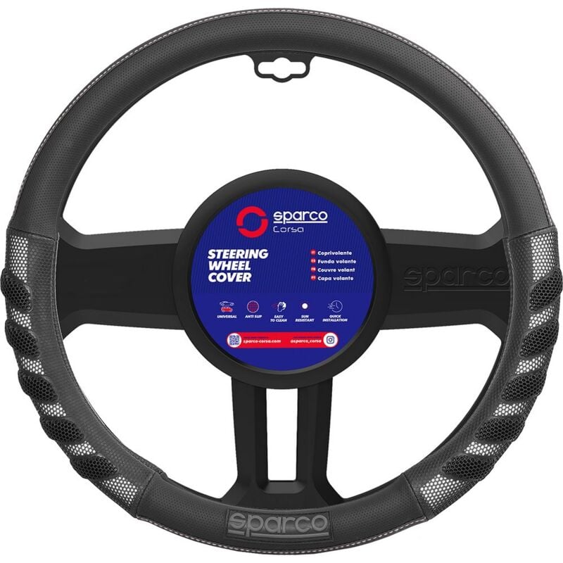 foto del prodotto sparco - coprivolante sps101 auto universale grigio e nero anti dissolvenza