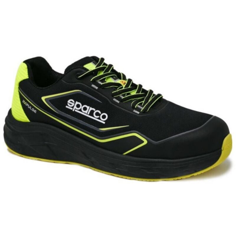 foto del prodotto sparco impulse luton s1 scarpe da lavoro antinfortunistica tg 38 nero giallo fluo con tomaia seamless in tessuto 3d, rinforzi in tpu e dettagli 3d in