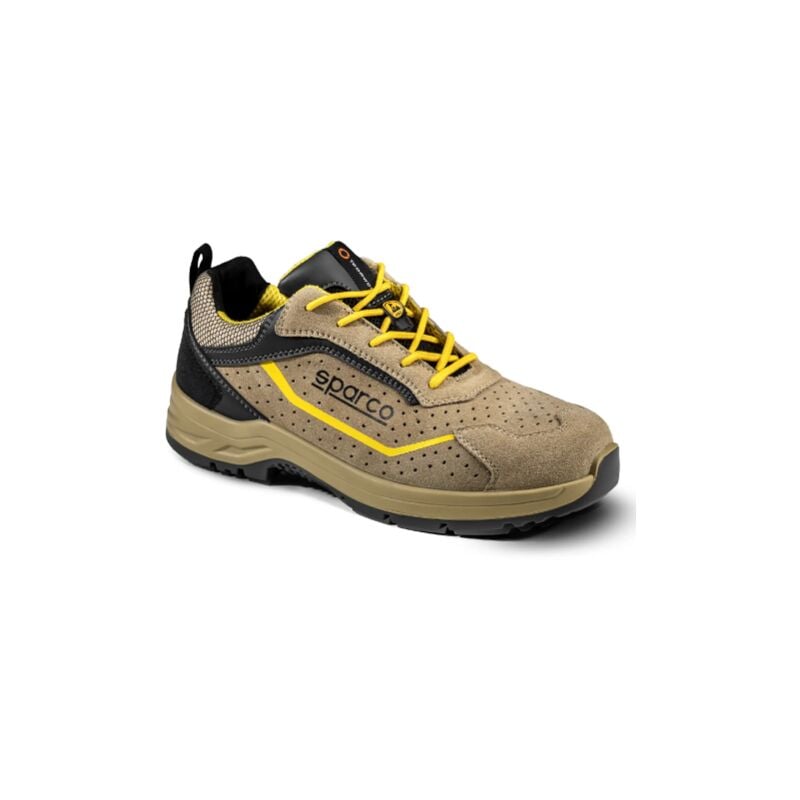 foto del prodotto sparco indy colton s1p esd scarpa bassa antinfortunistica n. 47 tan giallo con puntale in pelle scamosciata e rinforzi tessuto traspirante tan giallo