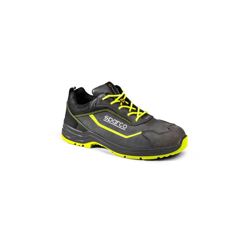 foto del prodotto sparco indy conor s3s scarpe basse da lavoro antinfortunistiche n.47 in nubuck bottalato idrorepellente grigio scuro giallo fluo grigio scuro 