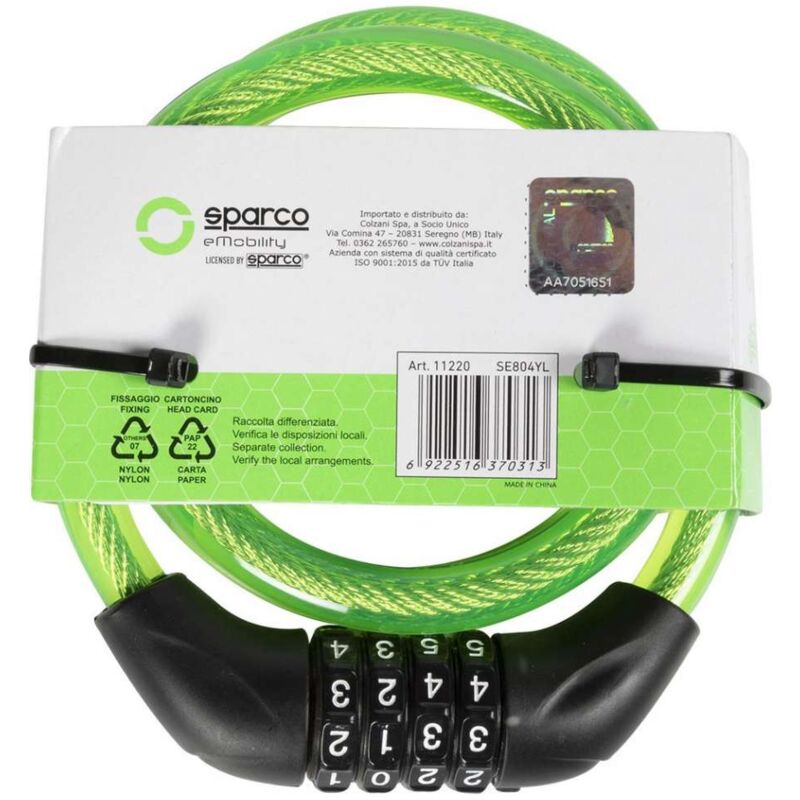 foto del prodotto sparco lucchetto morbido per bici giallo con combinazione