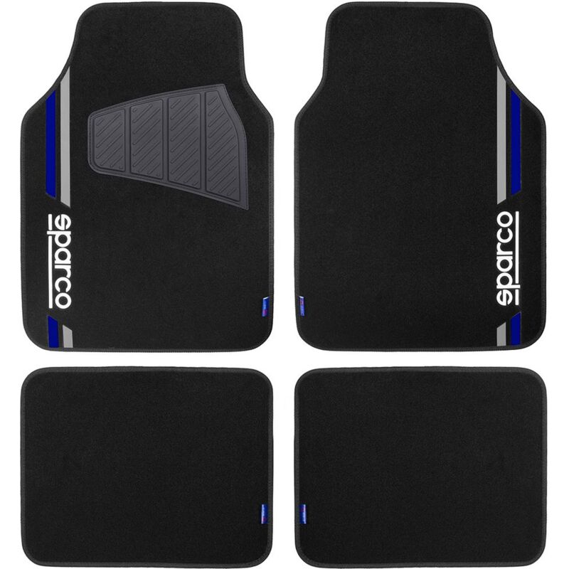 foto del prodotto sparco set 4 tappetini neri e blu universali 2 anteriori con logo e 2 posteriori per auto
