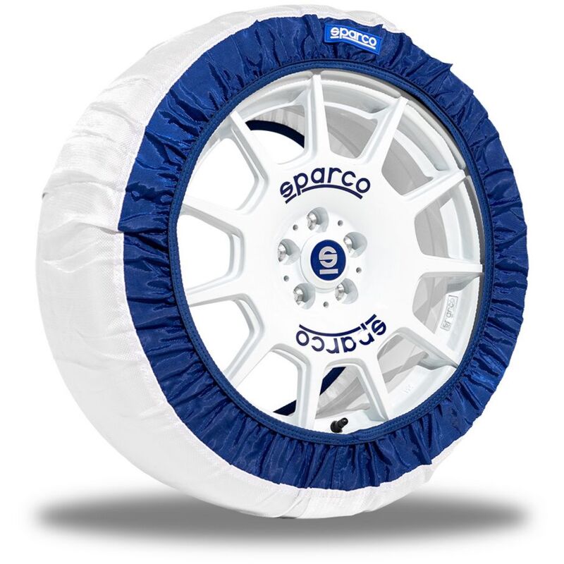 foto del prodotto sparco set da 2 pezzi di calze da neve per gomme in tessuto bianco silenziose e senza vibrazioni taglia xl