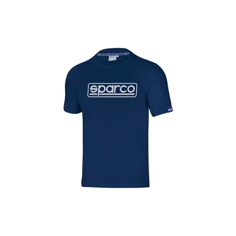 foto del prodotto sparco t shirt frame in cotone mezze maniche tg.xxl colore blu marine con collarino interno collo e cavallotto con personalizzazione sparco blu