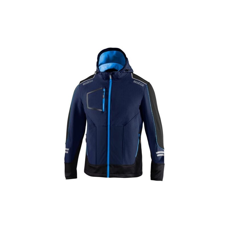 foto del prodotto sparco york tech soft shell tg s blue marine azzurro giacca giubbino da lavoro invernale con cappuccio removibile inserti di rinforzo e strisce