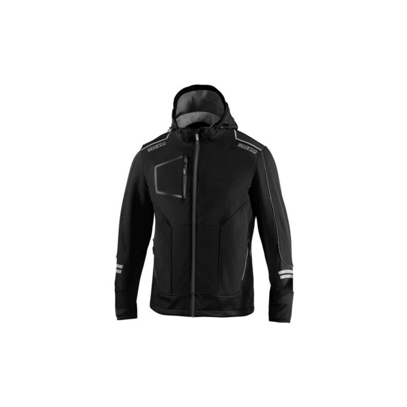 foto del prodotto sparco york tech soft shell tg xxxl nero grigio scuro giacca giubbino da lavoro invernale con cappuccio removibile inserti di rinforzo e strisce