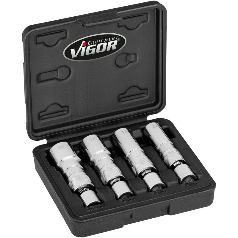 foto del prodotto spark plug socket set v7002 4 attacco quadro, cavo, 3 8 di pollice 10 mm profilo a doppio esagono esterno 14 16 18 20.8 numero
