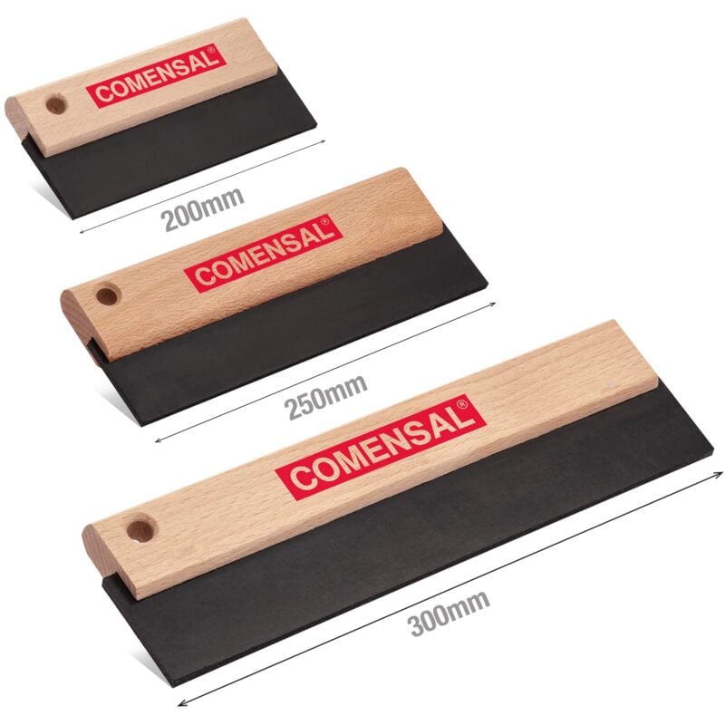 foto del prodotto spatola di gomma 200 mm 250 mm 300 mm spatola per fuga spatola per fughe raschietto per piastrelle in gomma manico in legno made in eu